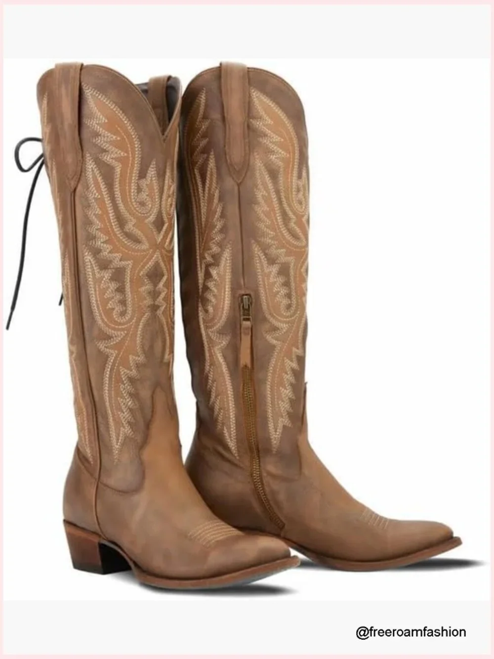 Over the Knee Cowboy Boots Adjustable Thigh High Cowgirl Boots Block Heel